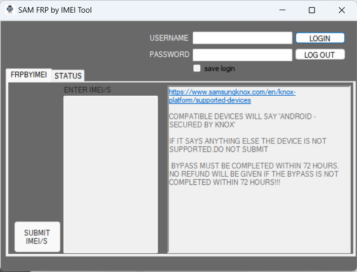 SAM FRP BY IMEI Tool